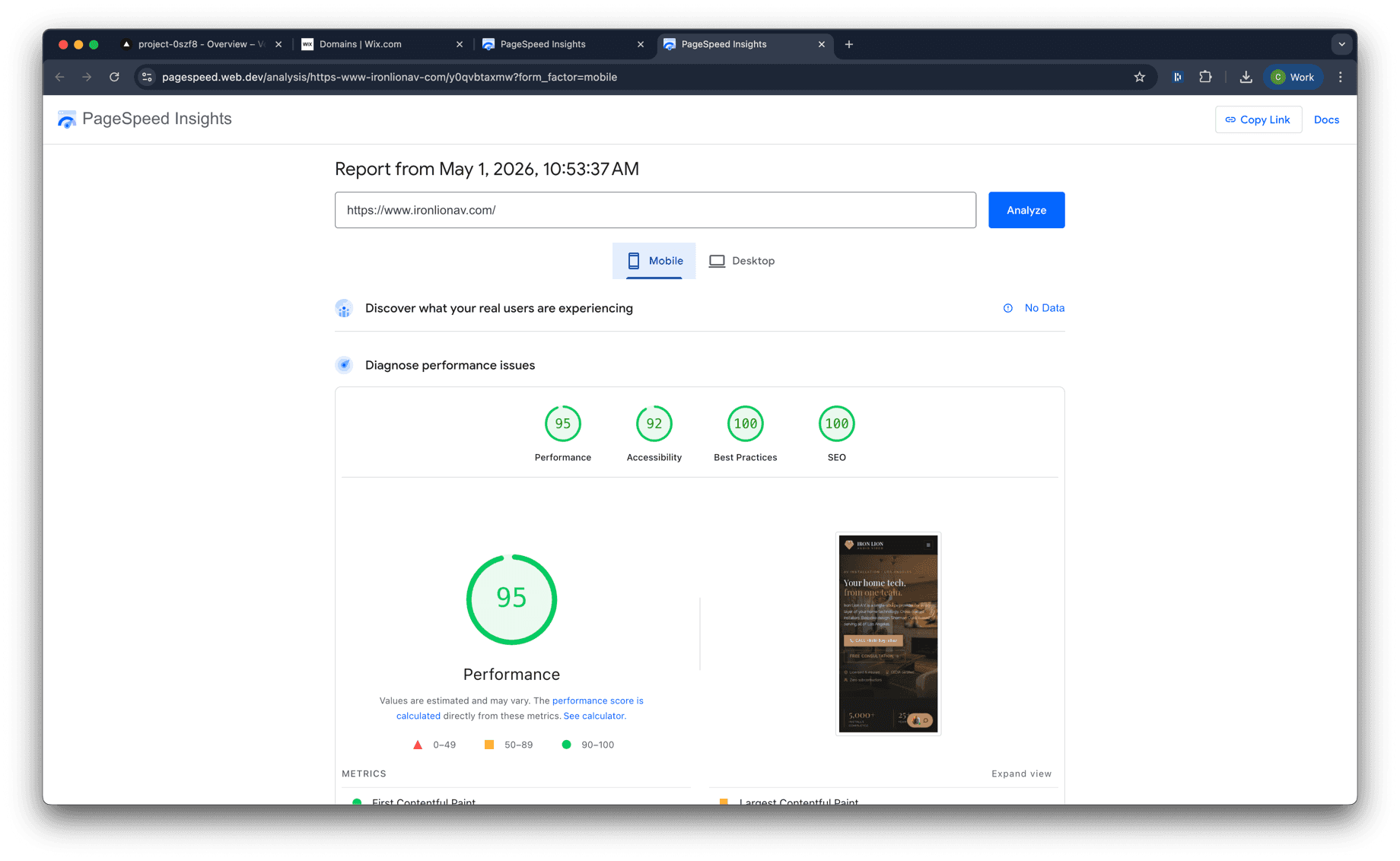 Mobile PageSpeed score after the rebuild: 99